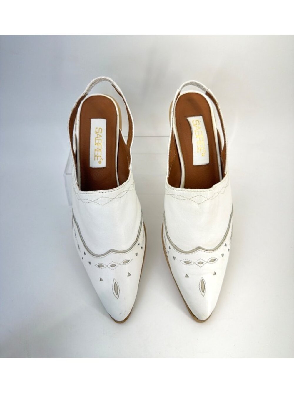 Sabree Vintage Courtney Western Mules White Leather Womens Slingback Booties 9.5 - Picture 2 of 11